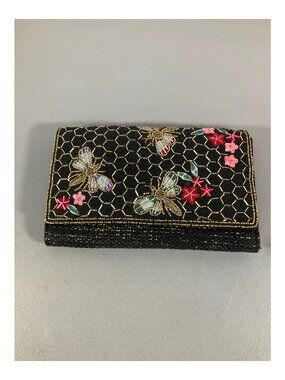 America and Beyond Embellished Black Clutch - Unisex, Detachable Gold Chain, Flo